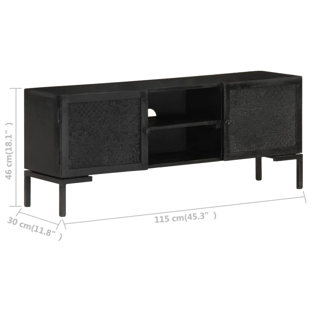 vidaXL TV Cabinet Black 115x30x46 cm Solid Mango Wood