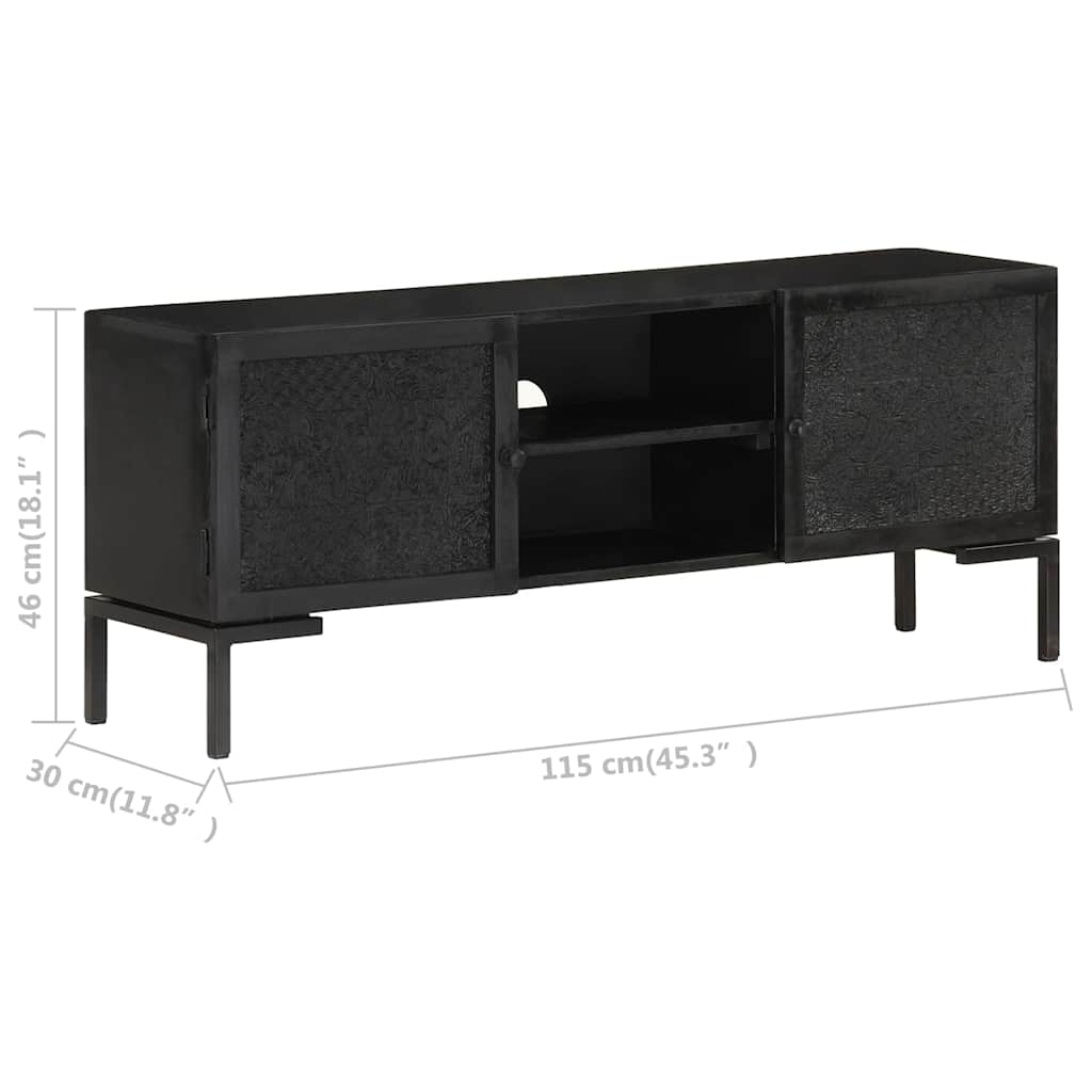 323577 vidaXL TV Cabinet Black 115x30x46 cm Solid Mango Wood