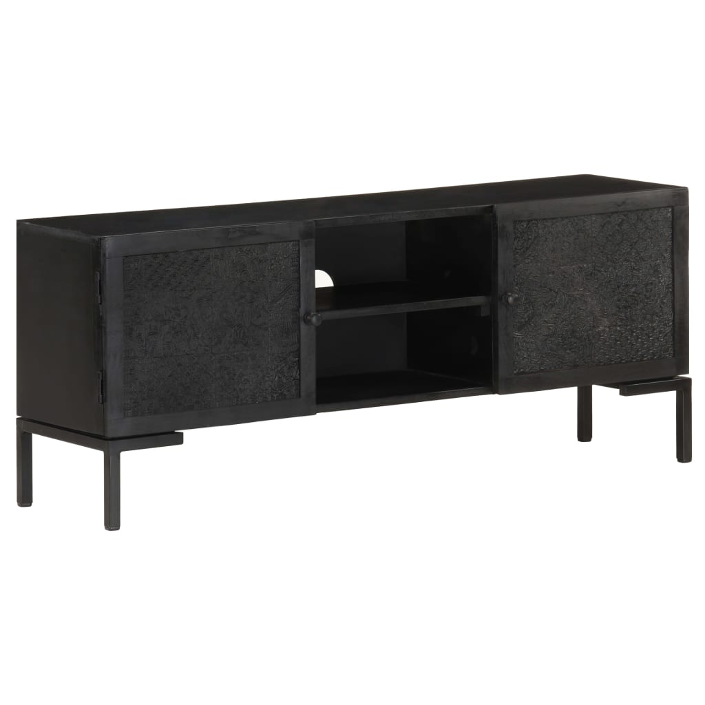 vidaXL TV Cabinet Black 115x30x46 cm Solid Mango Wood