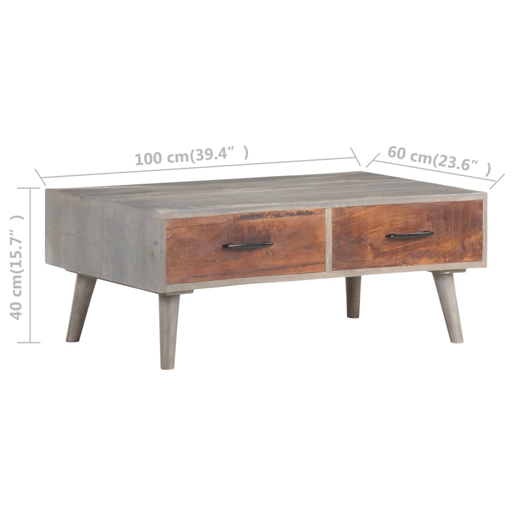 321808 vidaXL Coffee Table Grey 100x60x40 cm Solid Rough Mango Wood