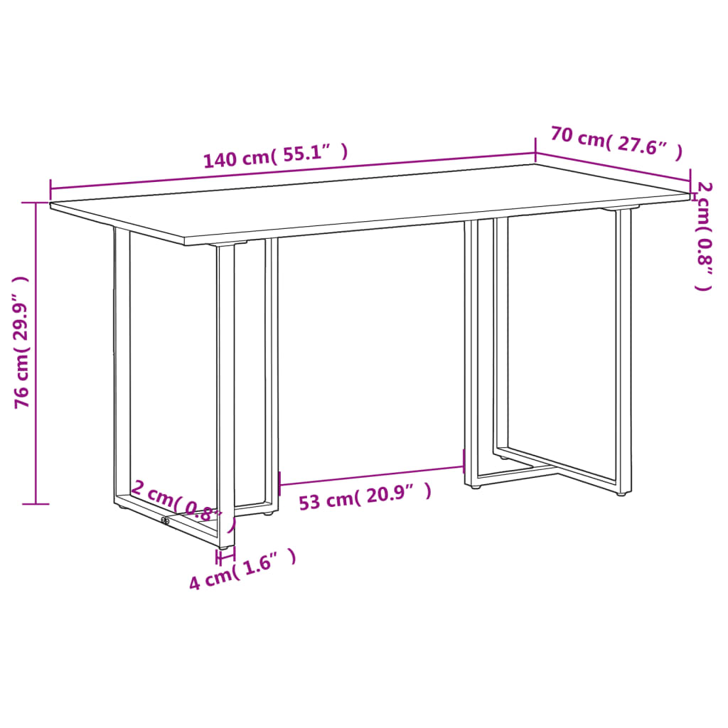 vidaXL Dining Table 140 cm Rough Mango Wood