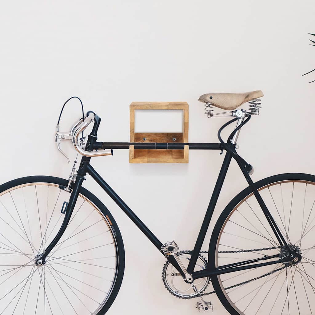 320477 vidaXL Wall Mounted Bicycle Rack 35x25x25 cm Solid Rough Mango Wood