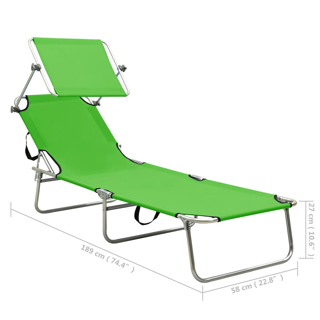 310325 vidaXL Folding Sun Lounger with Canopy Steel Apple Green