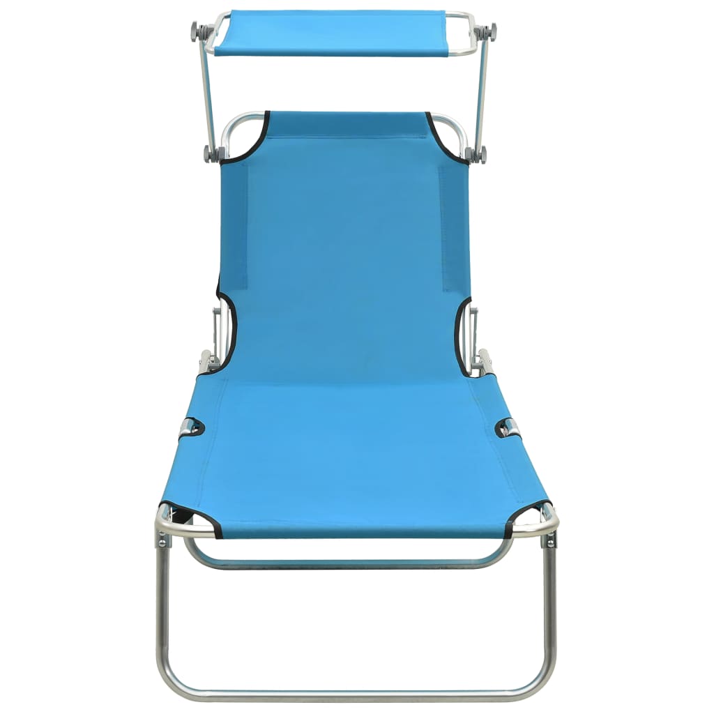 310326 vidaXL Folding Sun Lounger with Canopy Steel Turquoise and Blue