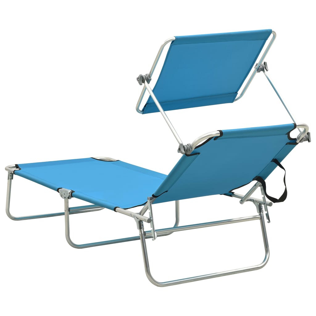 310326 vidaXL Folding Sun Lounger with Canopy Steel Turquoise and Blue