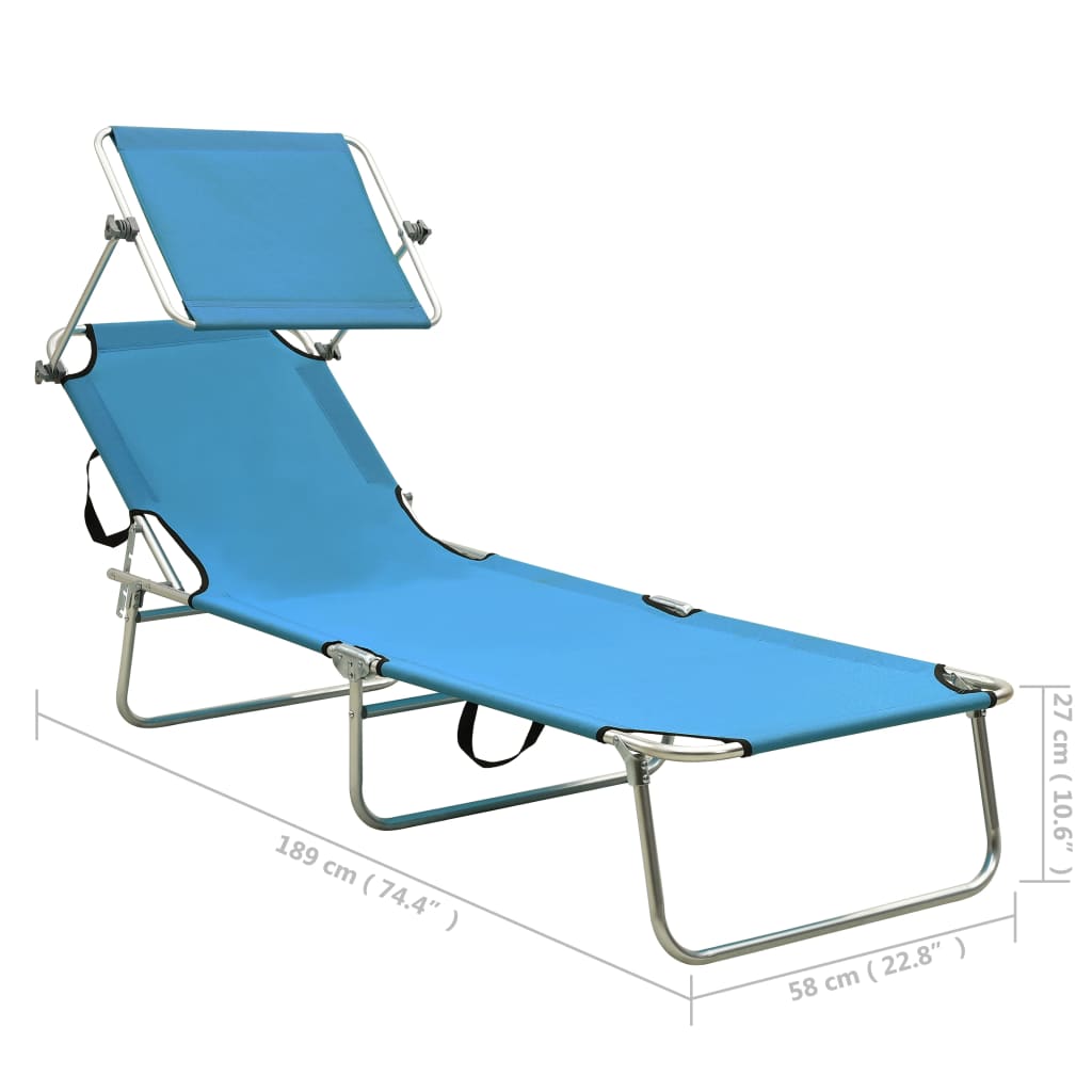 310326 vidaXL Folding Sun Lounger with Canopy Steel Turquoise and Blue