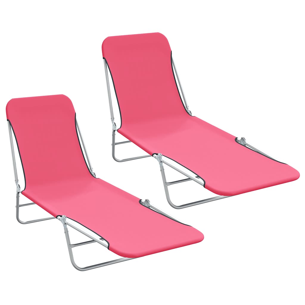 Folding Sun Loungers 2 pcs Steel and Fabric Pink