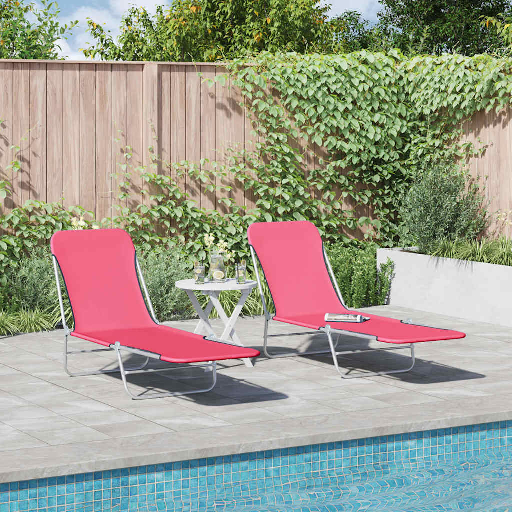 Folding Sun Loungers 2 pcs Steel and Fabric Pink