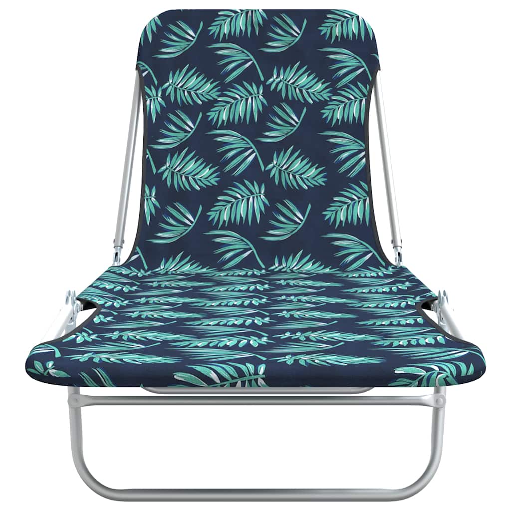 Folding Sun Loungers 2 pcs Steel and Fabric Leaf Pattern
