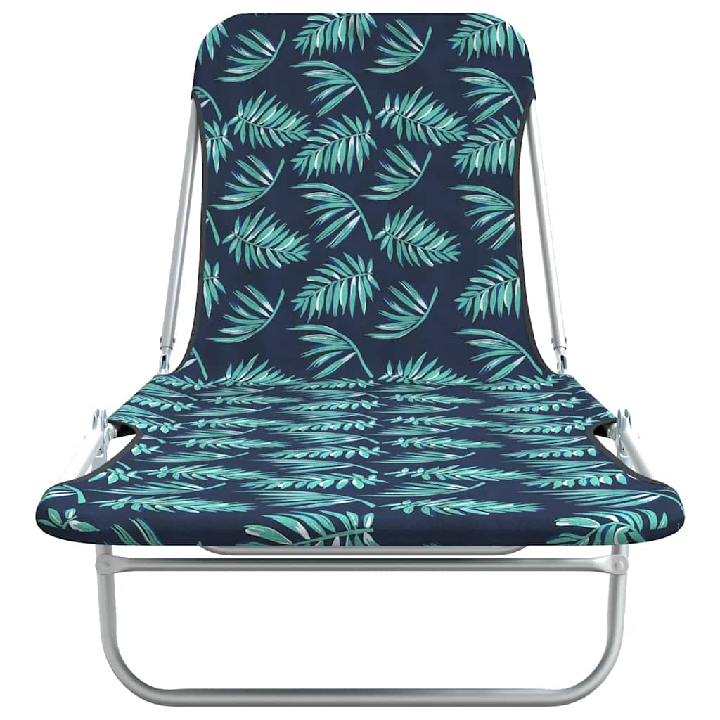 Folding Sun Loungers 2 pcs Steel and Fabric Leaf Pattern