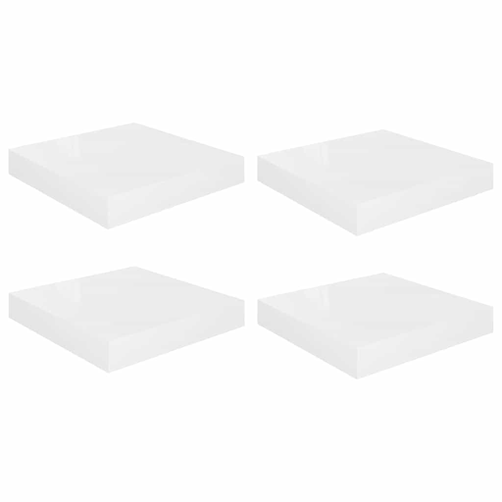 Floating Wall Shelves 4 pcs High Gloss White 23x23.5x3.8 cm MDF
