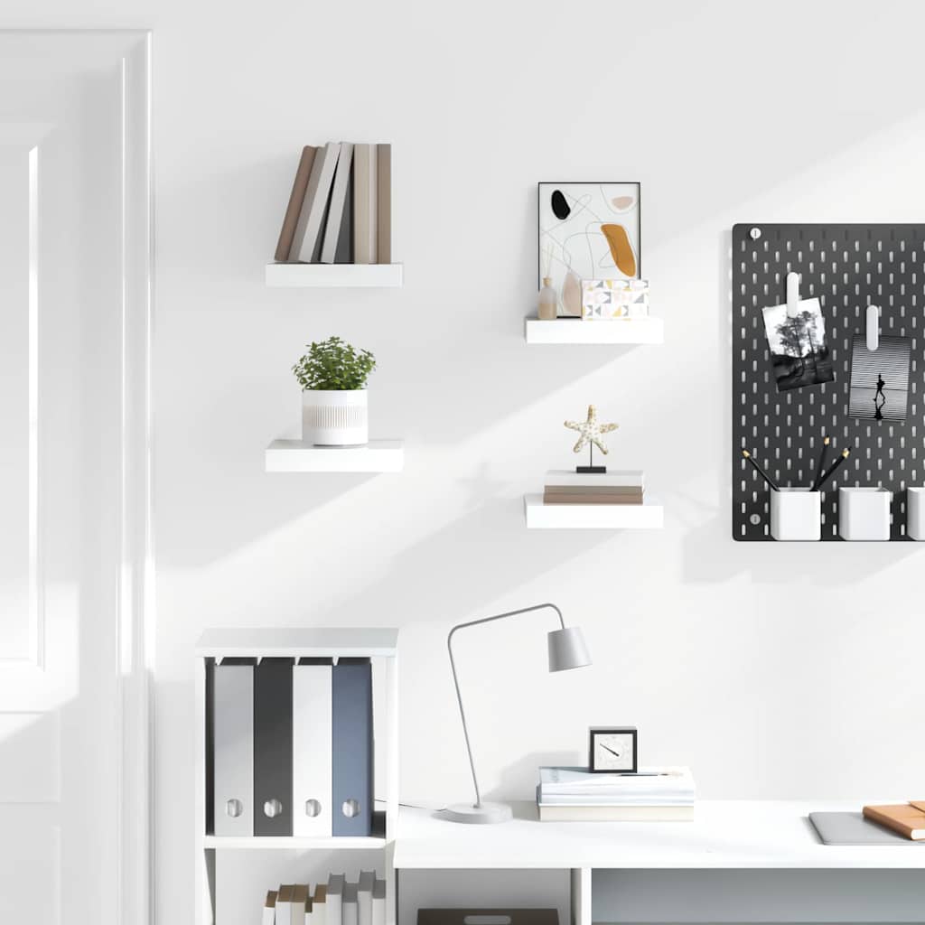 Floating Wall Shelves 4 pcs High Gloss White 23x23.5x3.8 cm MDF