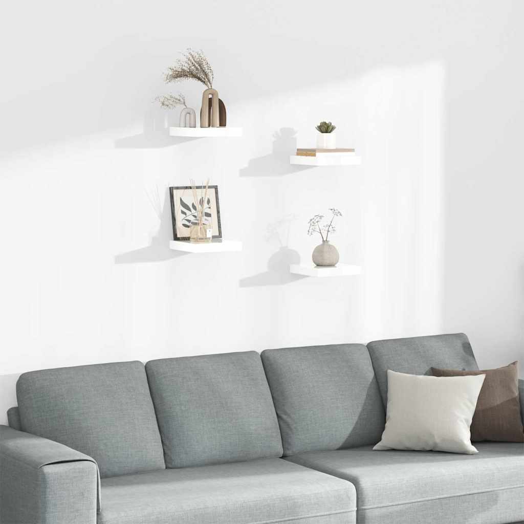 Floating Wall Shelves 4 pcs High Gloss White 23x23.5x3.8 cm MDF