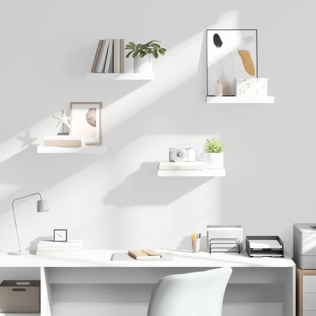 Floating Wall Shelves 4 pcs High Gloss White 40x23x3.8 cm MDF