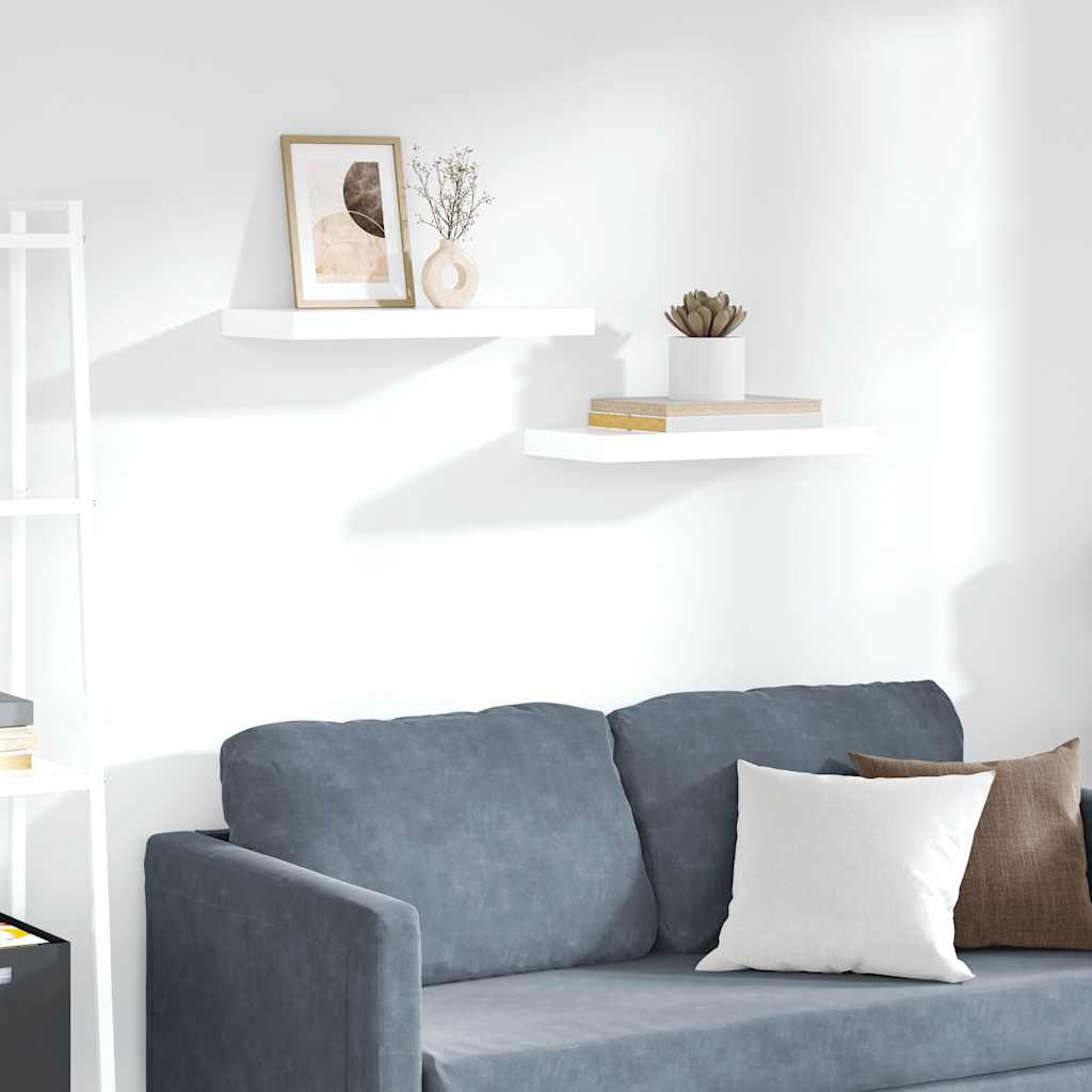 Floating Wall Shelves 2 pcs High Gloss White 50x23x3.8 cm MDF
