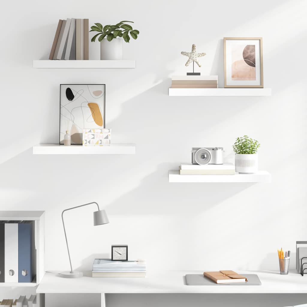 Floating Wall Shelves 4 pcs High Gloss White 50x23x3.8 cm MDF