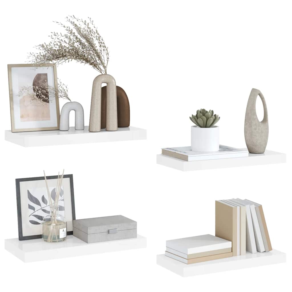Floating Wall Shelves 4 pcs High Gloss White 50x23x3.8 cm MDF