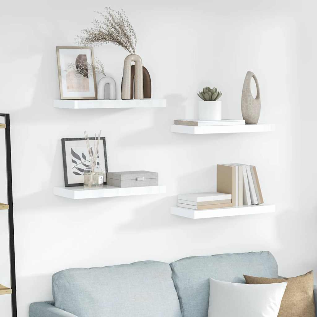 Floating Wall Shelves 4 pcs High Gloss White 50x23x3.8 cm MDF