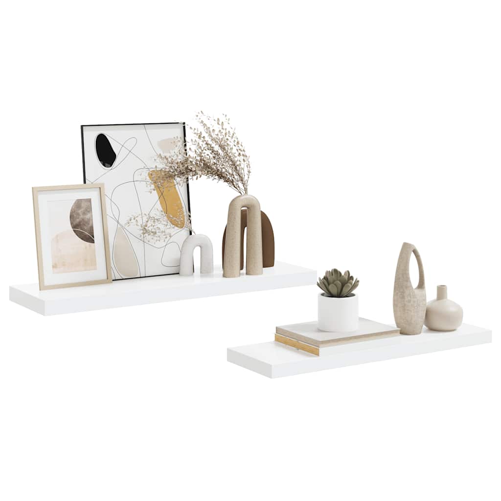 Floating Wall Shelves 2 pcs High Gloss White 80x23.5x3.8 cm MDF