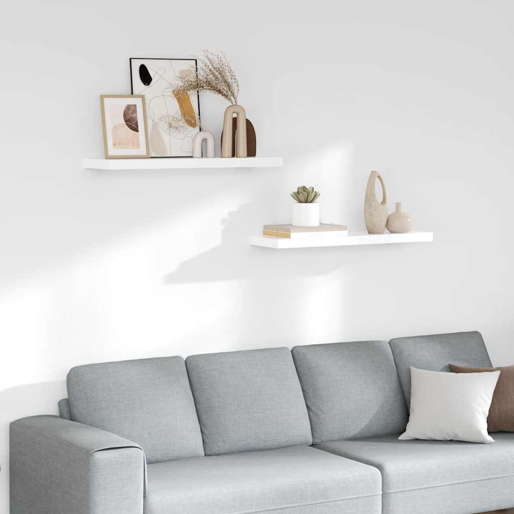Floating Wall Shelves 2 pcs High Gloss White 80x23.5x3.8 cm MDF