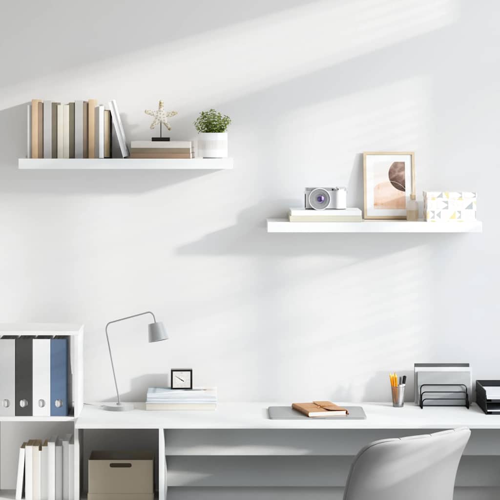 Floating Wall Shelves 2 pcs High Gloss White 90x23.5x3.8 cm MDF