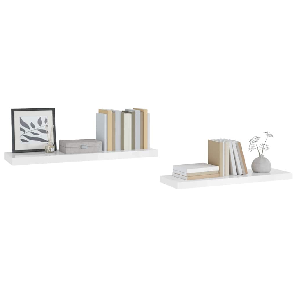 Floating Wall Shelves 2 pcs High Gloss White 90x23.5x3.8 cm MDF