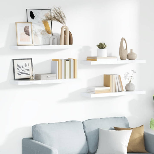 Floating Wall Shelves 4 pcs High Gloss White 90x23.5x3.8 cm MDF