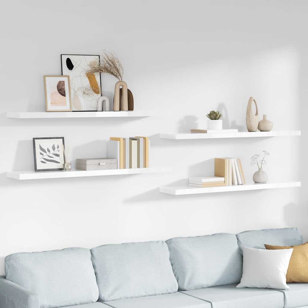 Floating Wall Shelves 4 pcs High Gloss White 120x23.5x3.8 cm MDF