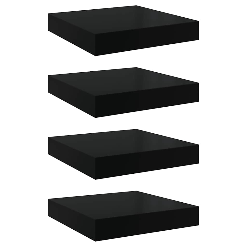 Floating Wall Shelves 4 pcs High Gloss Black 23x23.5x3.8 cm MDF