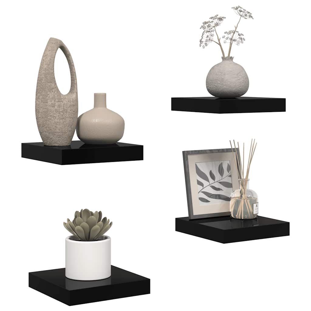 Floating Wall Shelves 4 pcs High Gloss Black 23x23.5x3.8 cm MDF
