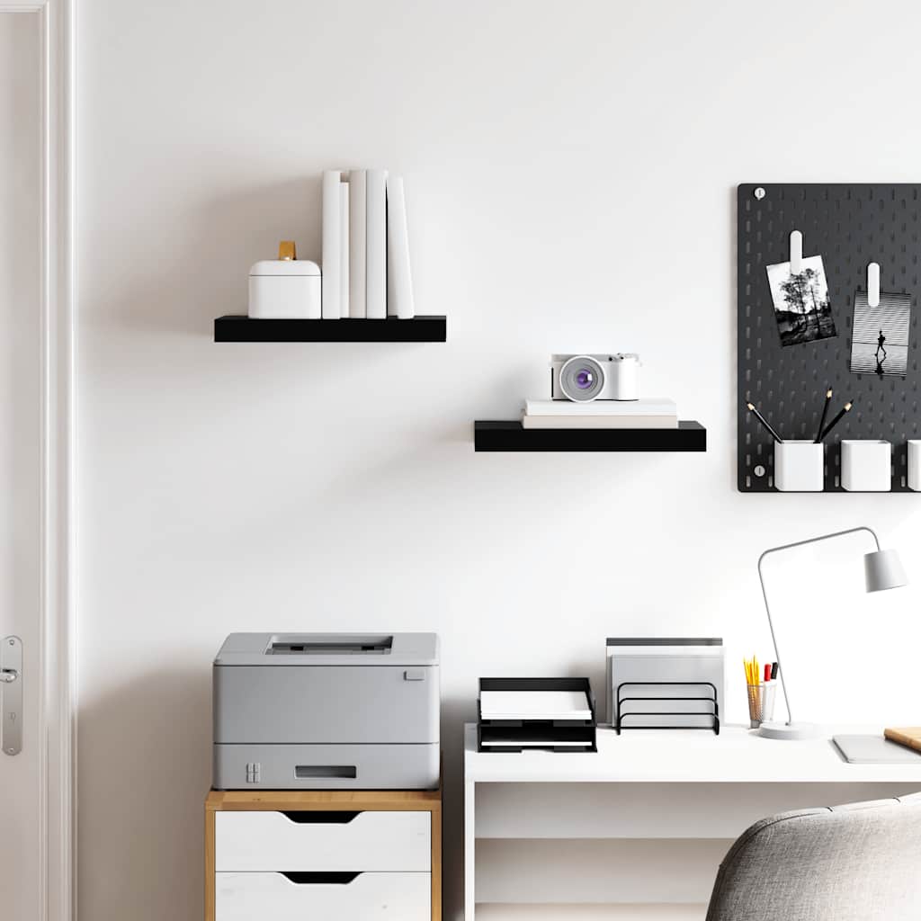 Floating Wall Shelves 2 pcs High Gloss Black 40x23x3.8 cm MDF