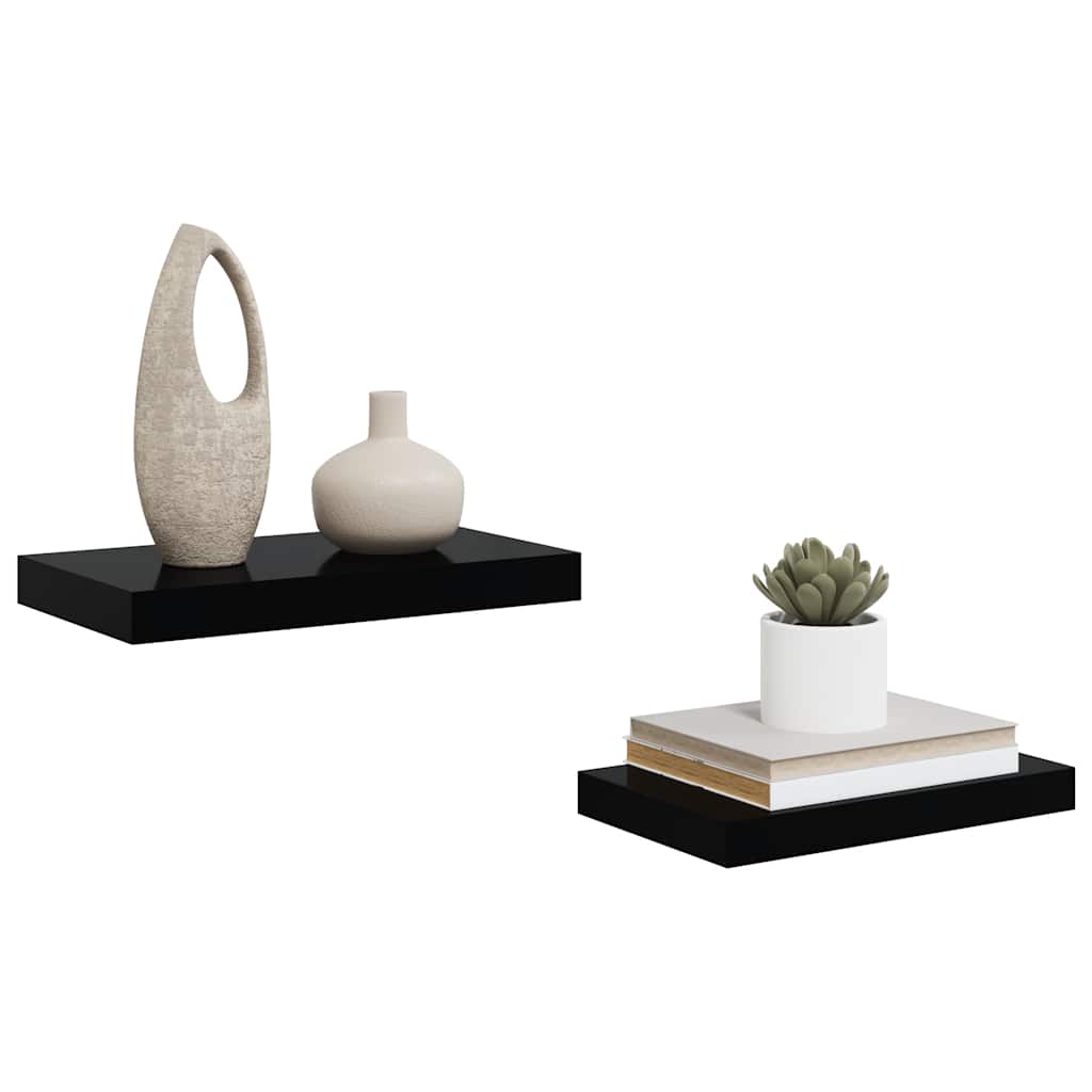 Floating Wall Shelves 2 pcs High Gloss Black 40x23x3.8 cm MDF