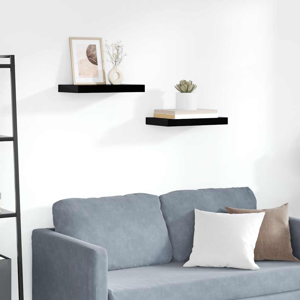 Floating Wall Shelves 2 pcs High Gloss Black 40x23x3.8 cm MDF