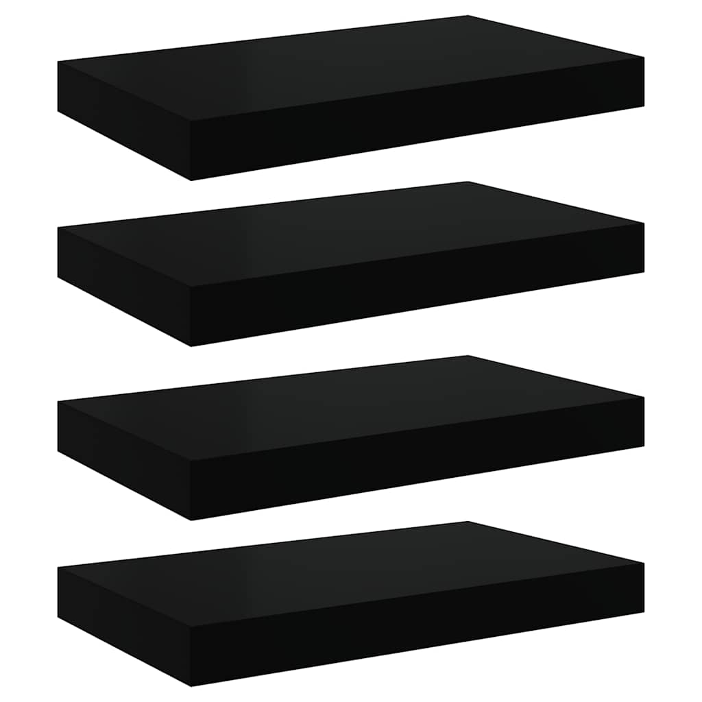 Floating Wall Shelves 4 pcs High Gloss Black 40x23x3.8 cm MDF