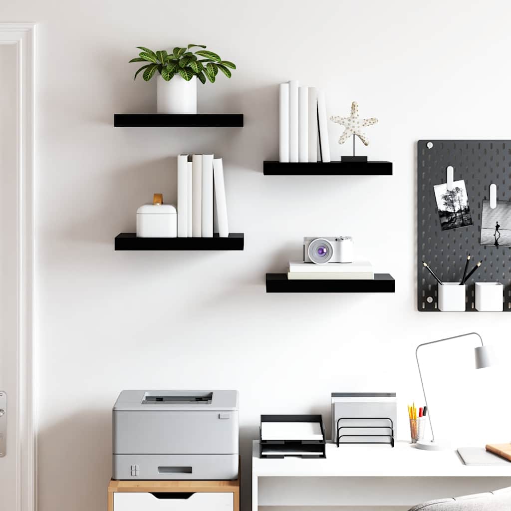 Floating Wall Shelves 4 pcs High Gloss Black 40x23x3.8 cm MDF