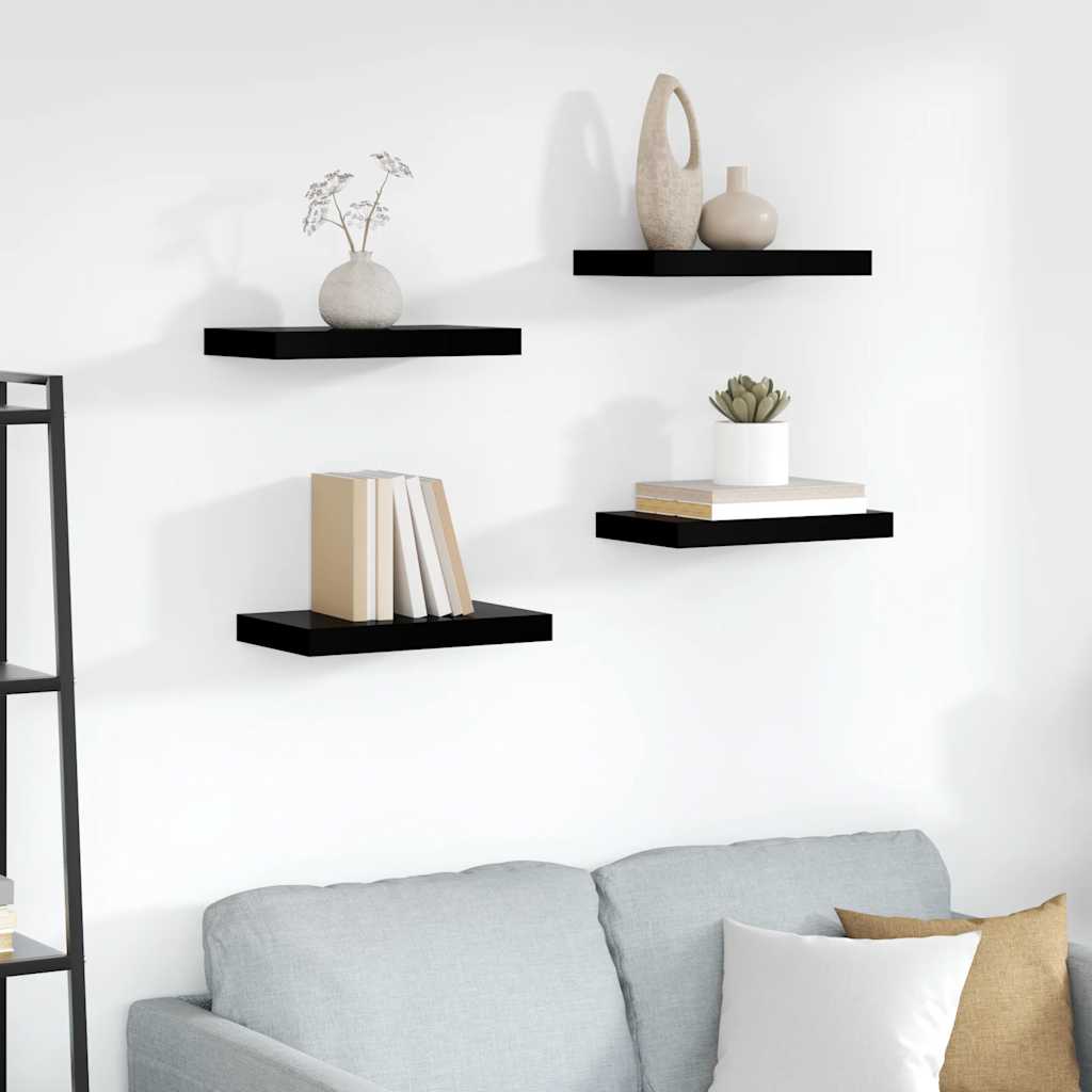 Floating Wall Shelves 4 pcs High Gloss Black 40x23x3.8 cm MDF