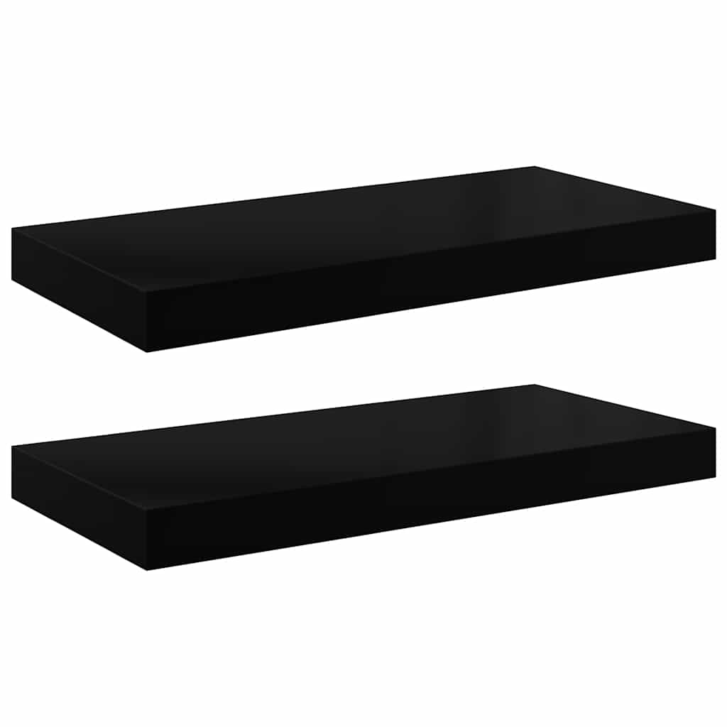 Floating Wall Shelves 2 pcs High Gloss Black 50x23x3.8 cm MDF