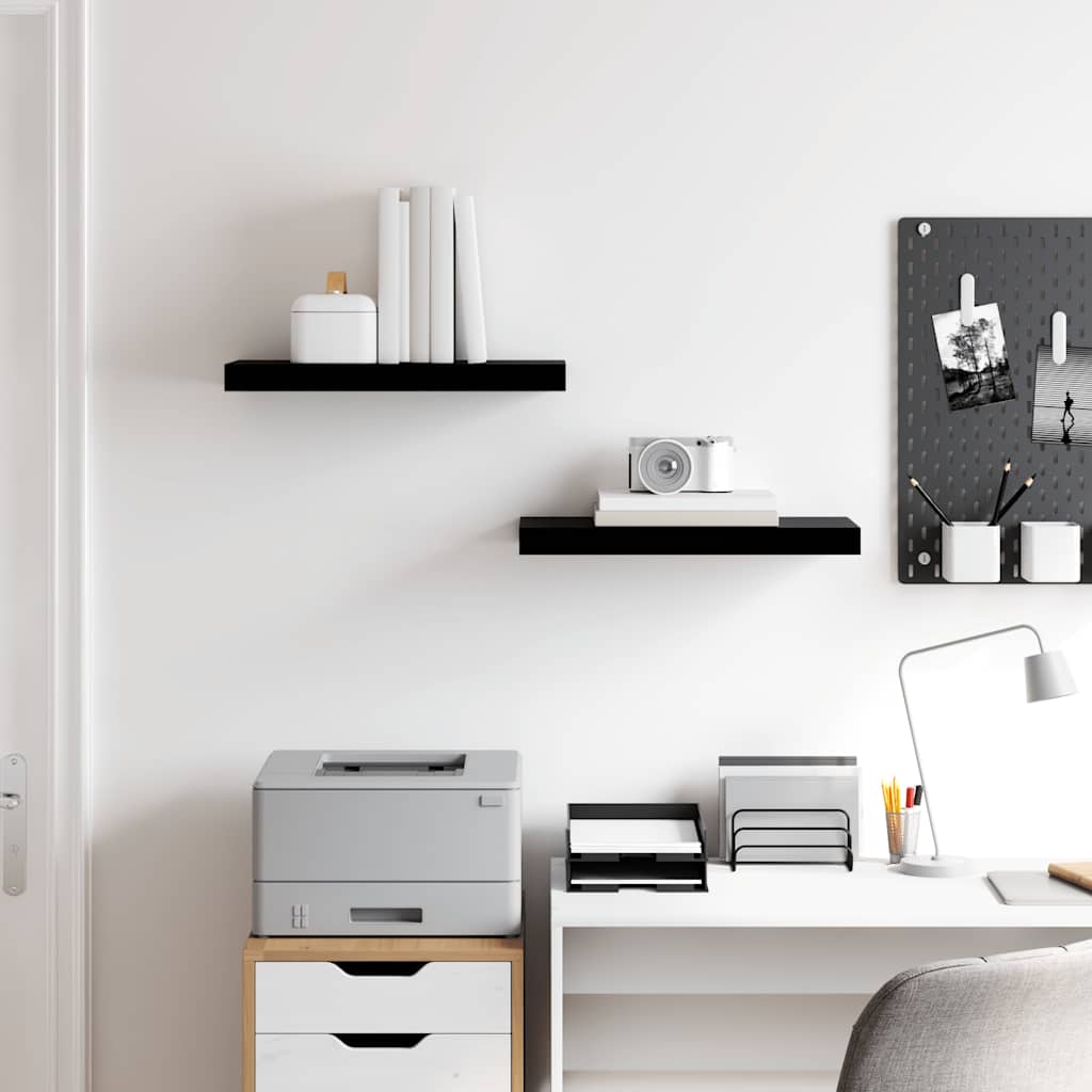 Floating Wall Shelves 2 pcs High Gloss Black 50x23x3.8 cm MDF