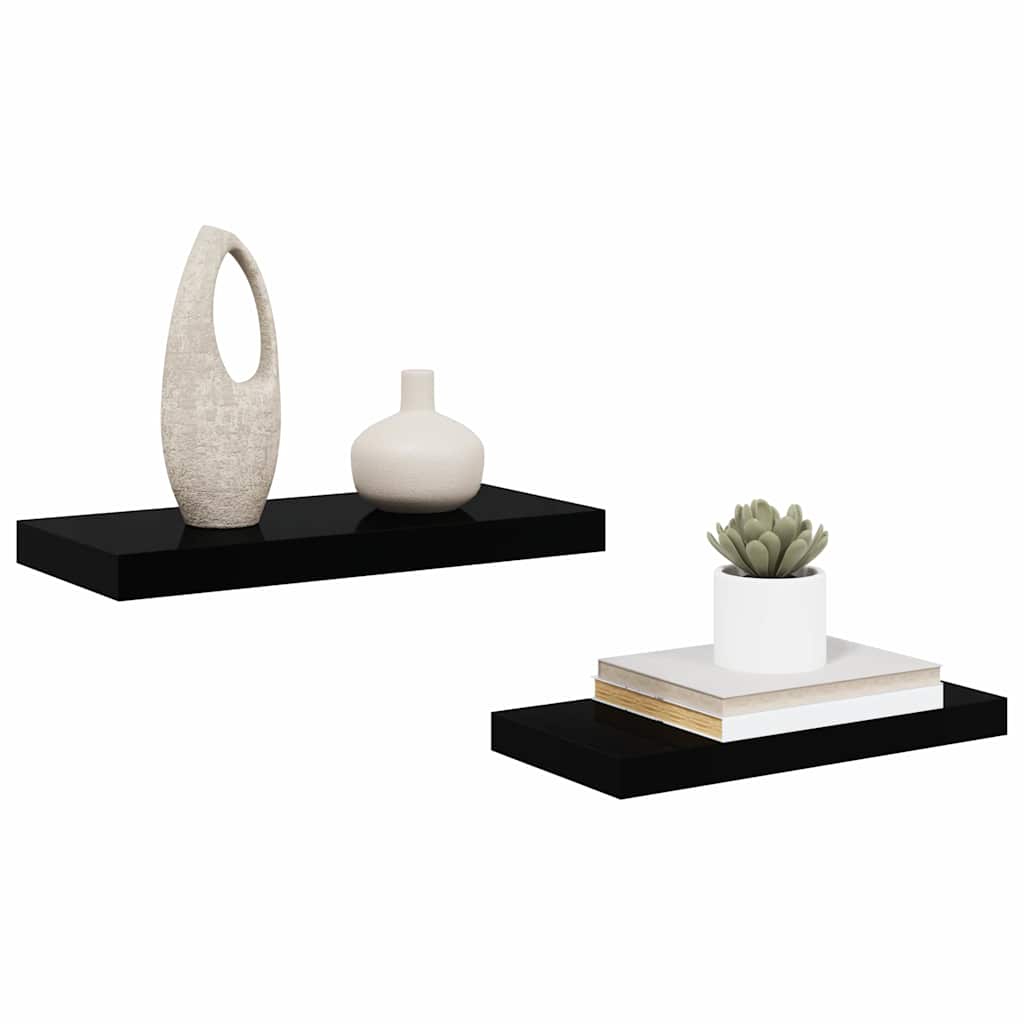Floating Wall Shelves 2 pcs High Gloss Black 50x23x3.8 cm MDF