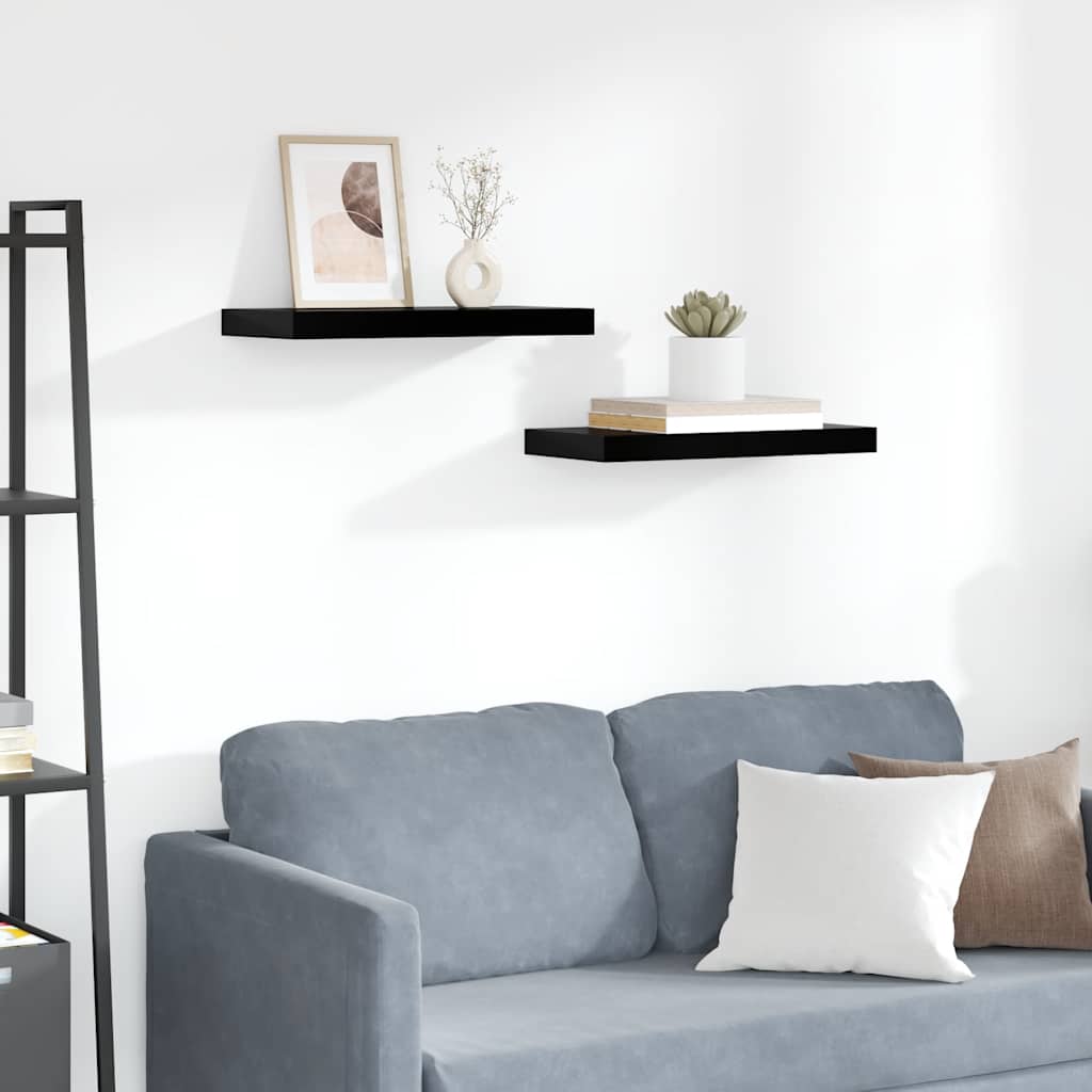 Floating Wall Shelves 2 pcs High Gloss Black 50x23x3.8 cm MDF