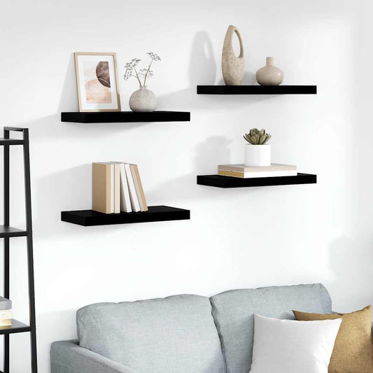 Floating Wall Shelves 4 pcs High Gloss Black 50x23.5x3.8 cm MDF