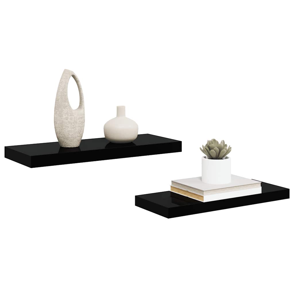 Floating Wall Shelves 2 pcs High Gloss Black 60x23.5x3.8 cm MDF