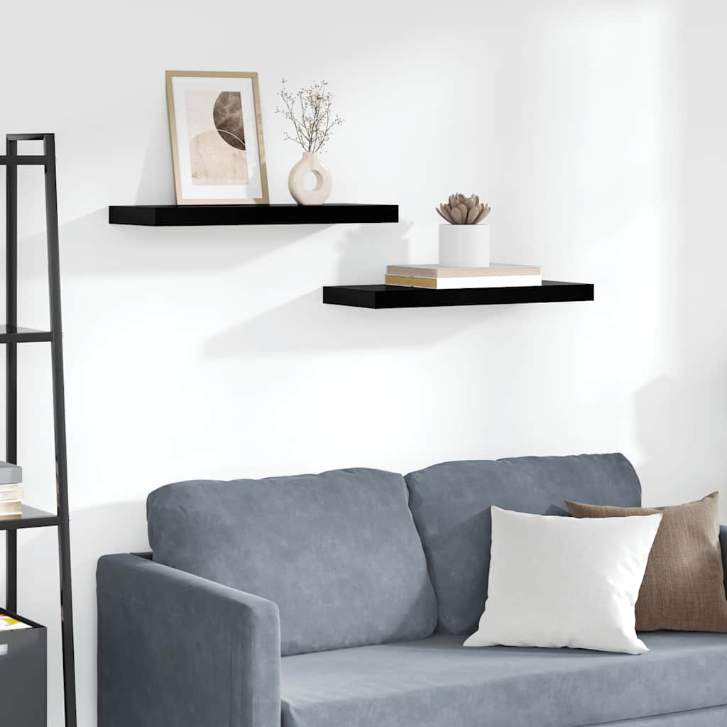 Floating Wall Shelves 2 pcs High Gloss Black 60x23.5x3.8 cm MDF