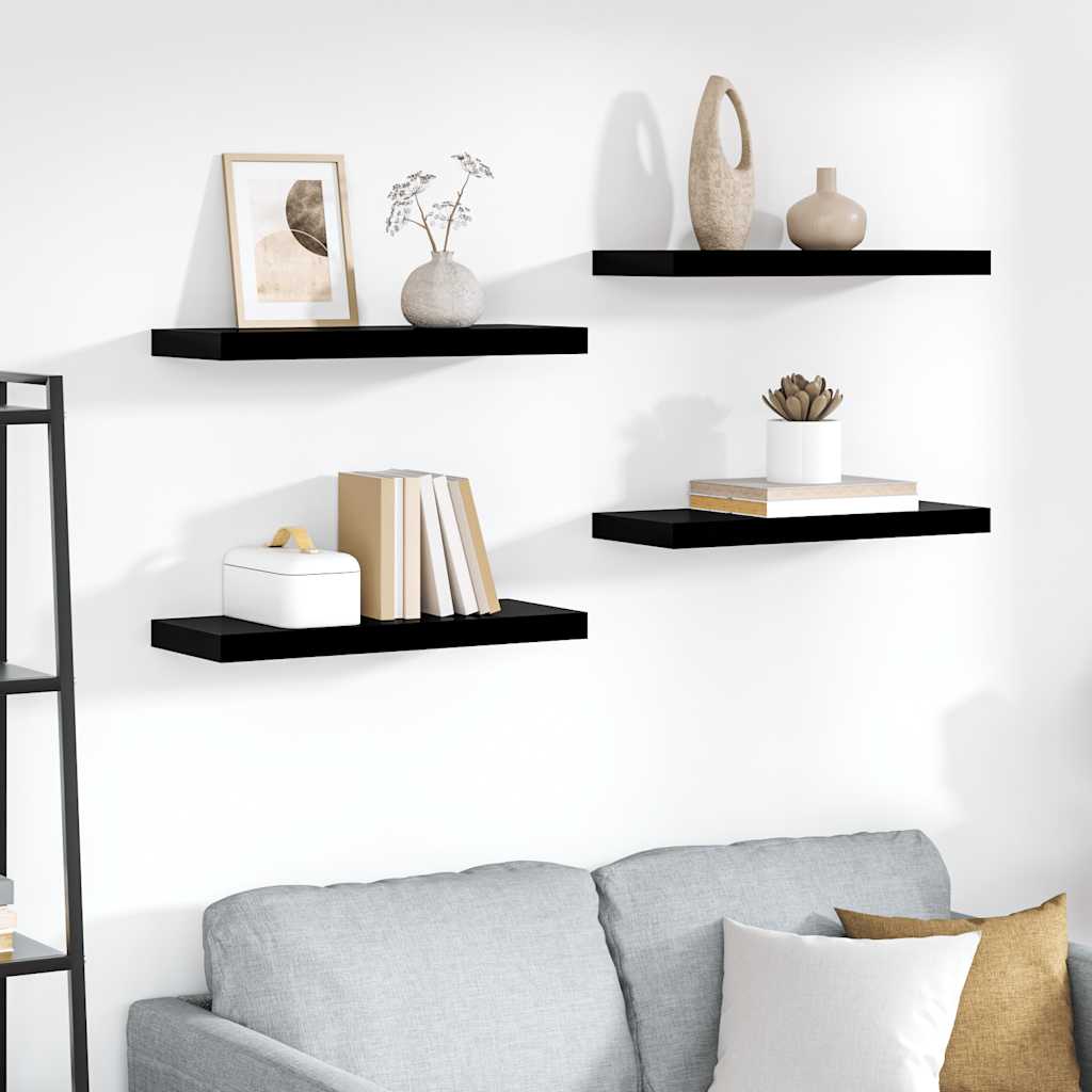 Floating Wall Shelves 4 pcs High Gloss Black 60x23.5x3.8 cm MDF
