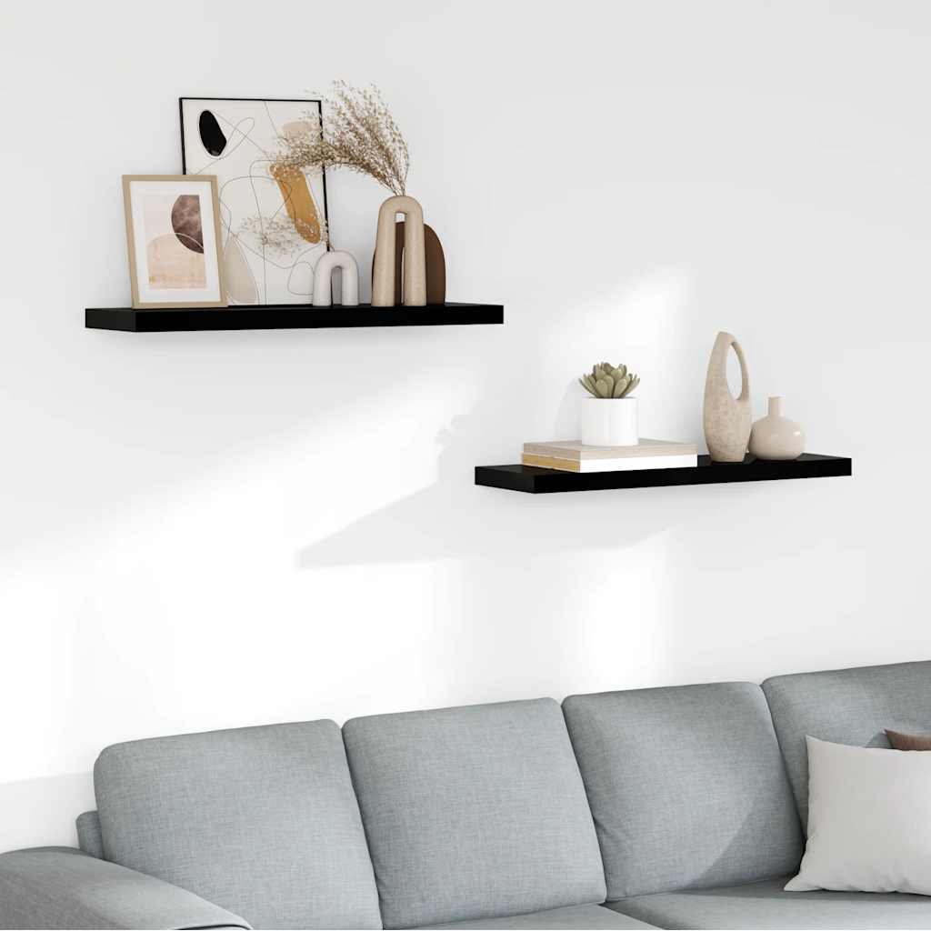 Floating Wall Shelves 2 pcs High Gloss Black 80x23.5x3.8 cm MDF