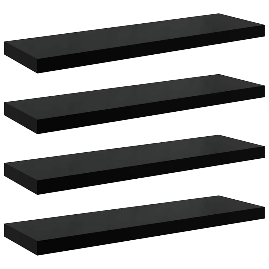 Floating Wall Shelves 4 pcs High Gloss Black 80x23.5x3.8 cm MDF