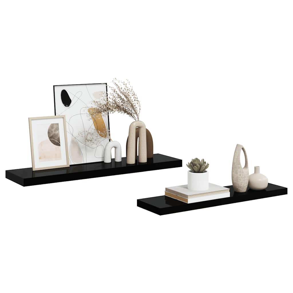 Floating Wall Shelves 2 pcs High Gloss Black 90x23.5x3.8 cm MDF
