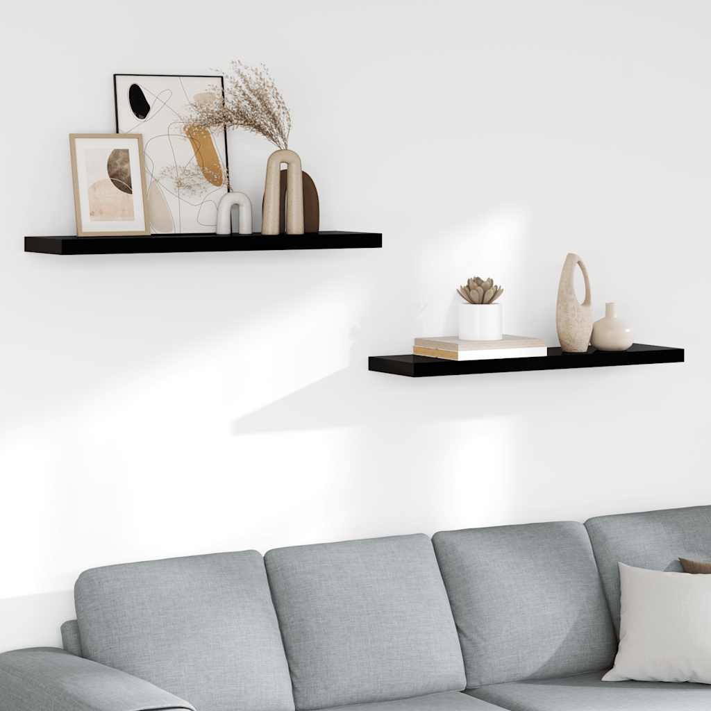Floating Wall Shelves 2 pcs High Gloss Black 90x23.5x3.8 cm MDF