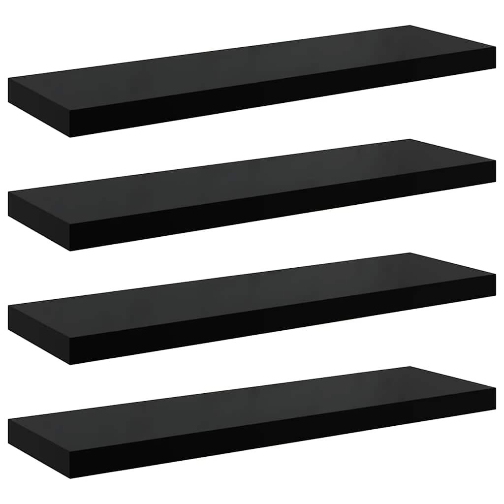 Floating Wall Shelves 4 pcs High Gloss Black 90x23.5x3.8 cm MDF