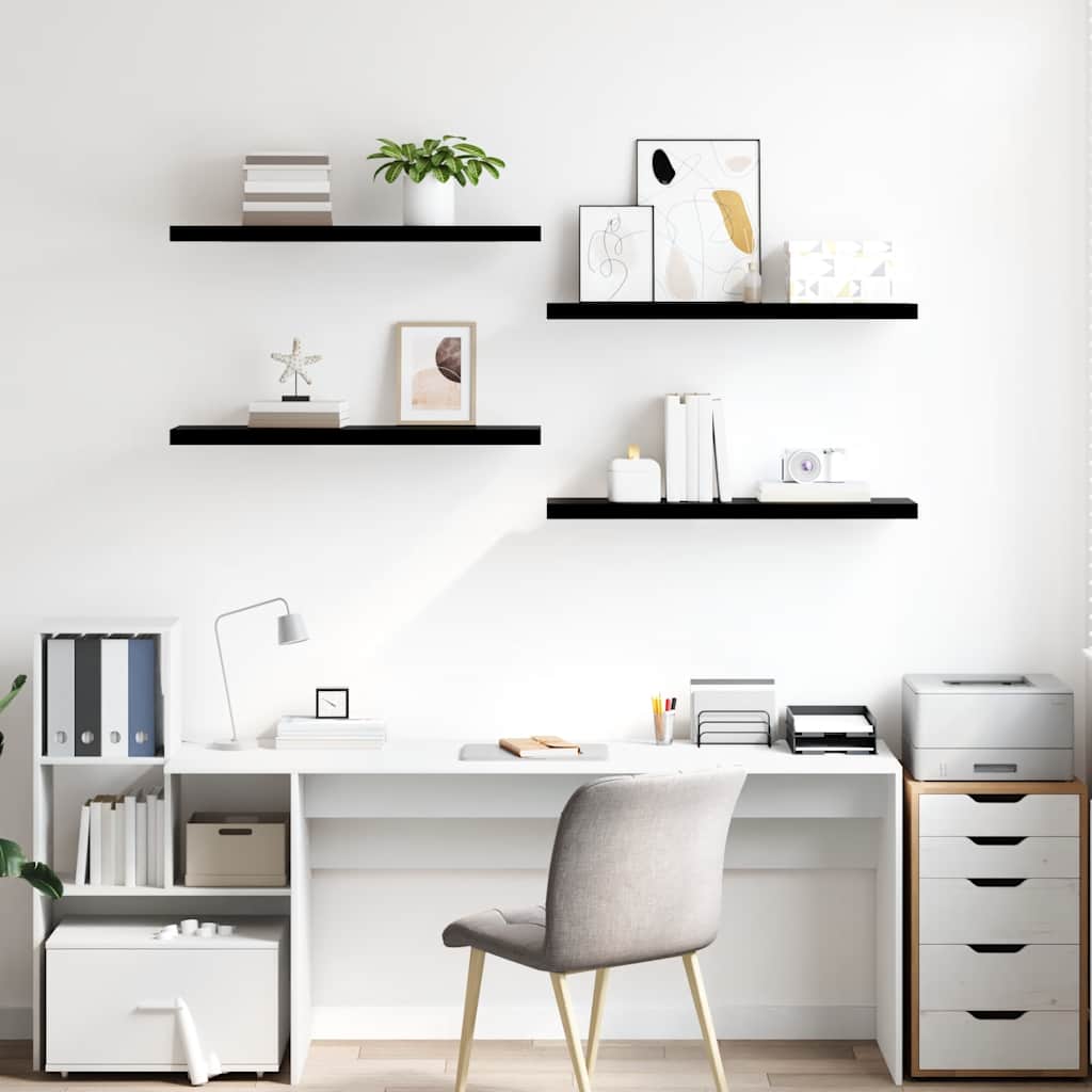Floating Wall Shelves 4 pcs High Gloss Black 90x23.5x3.8 cm MDF